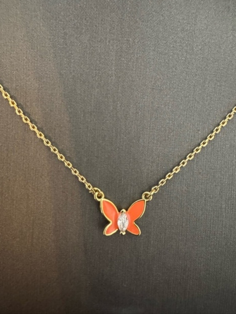 Kate Spade Social Butterfly Necklace with Coral Enamel Wings and Crystal